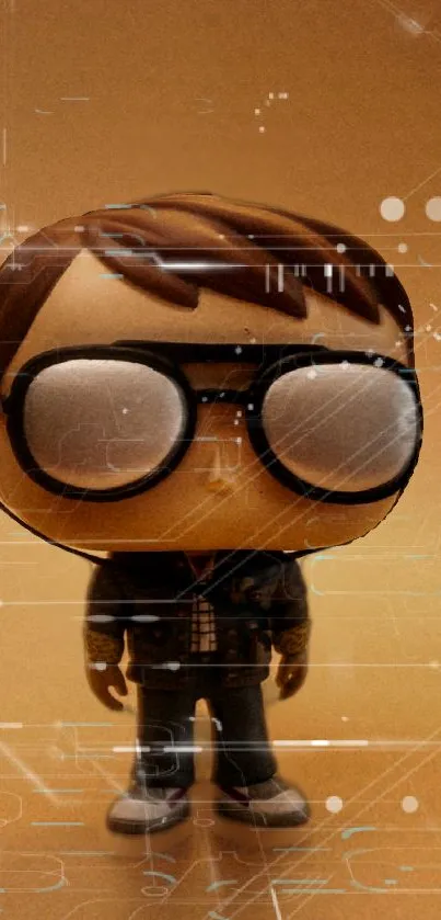 Toy character with glasses in a futuristic digital setting on mobile wallpaper.