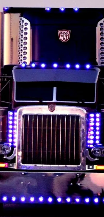 Futuristic truck with LED lights and chrome details.