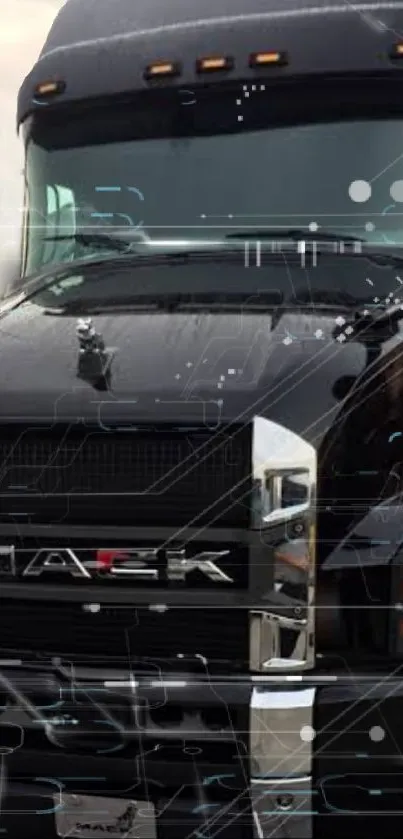 Futuristic black truck with digital accents.