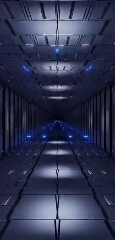 Futuristic dark tunnel with blue lights wallpaper.