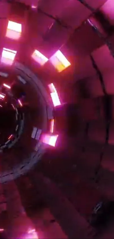 Futuristic tunnel with pink glowing lights.