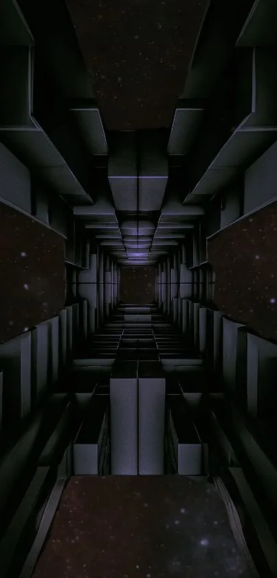 Futuristic dark tunnel leading into starry space