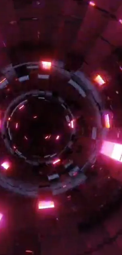 Futuristic tunnel with glowing pink lights.