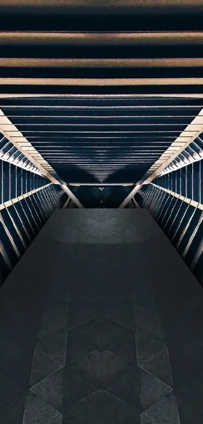 Futuristic tunnel with symmetrical design in dark tones.