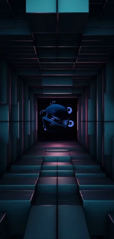 Futuristic tunnel with robot face artwork