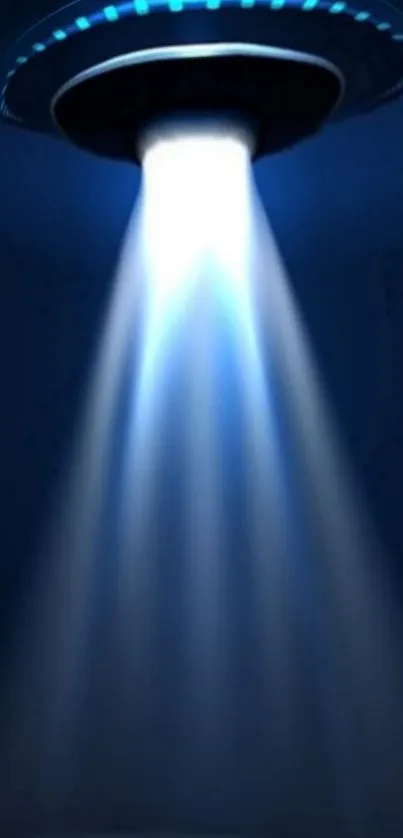 UFO emitting light beam in blue wallpaper design.