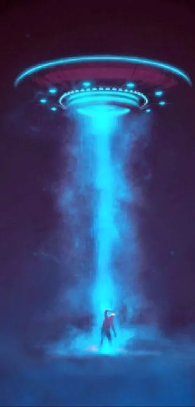 Futuristic UFO emitting a blue beam.