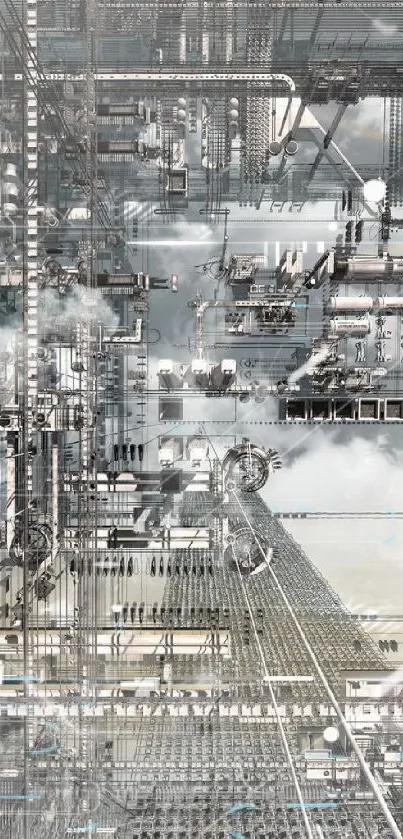 Intricate futuristic urban design wallpaper with mechanical structures.