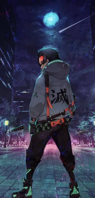 Vibrant anime-inspired urban ninja under a mystical night sky.