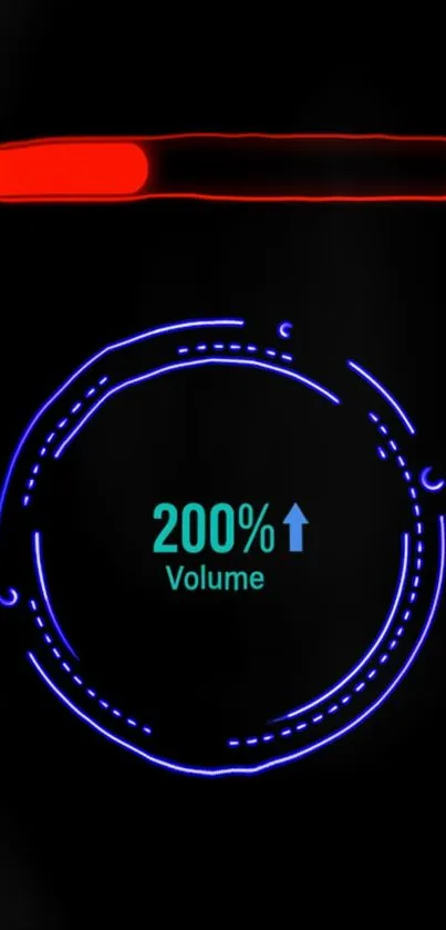 Futuristic volume display with neon graphics and dark background.