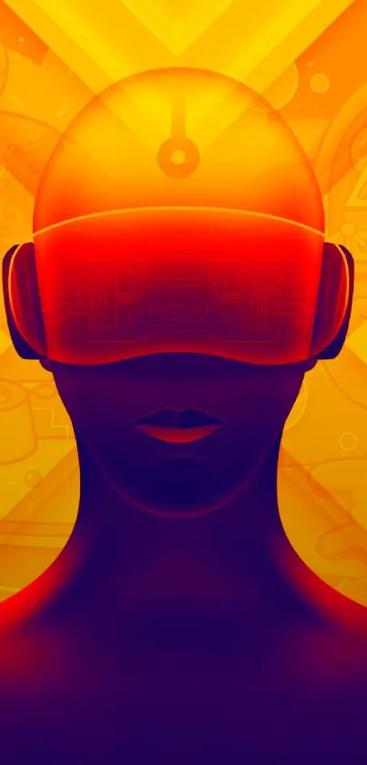 Futuristic wallpaper of a VR-themed silhouette in orange and red hues.