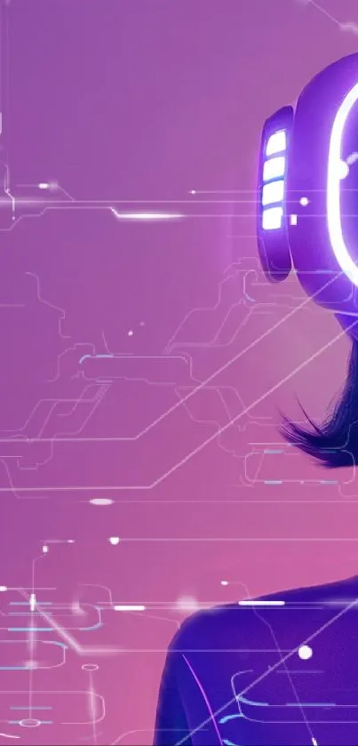 Futuristic wallpaper with VR headset and neon purple colors