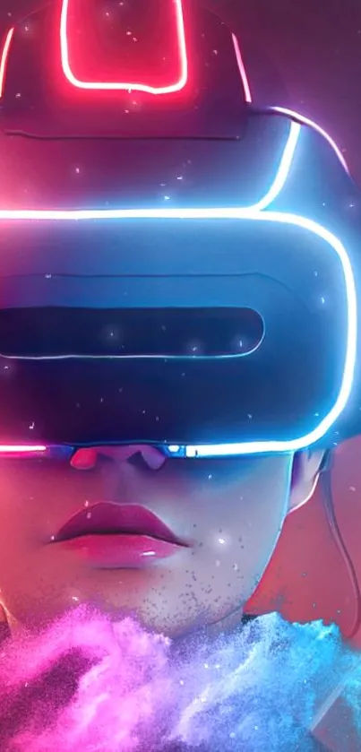 Futuristic VR headset with neon lights and glowing design.