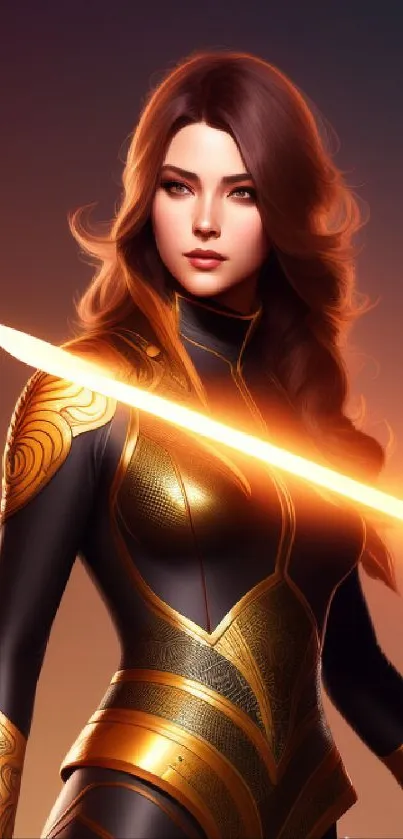 Futuristic female warrior with glowing sword in digital art wallpaper.