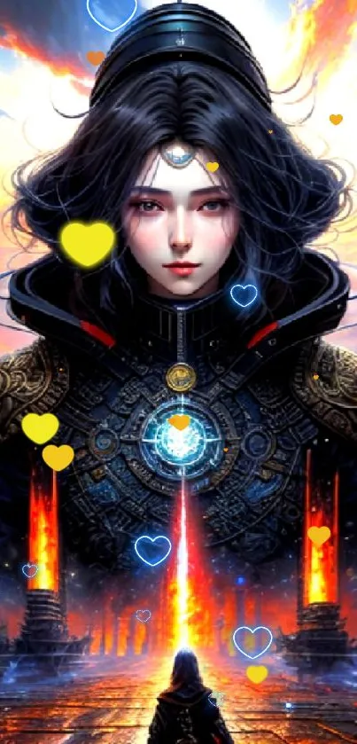 Futuristic warrior art with vibrant colors and intricate design.