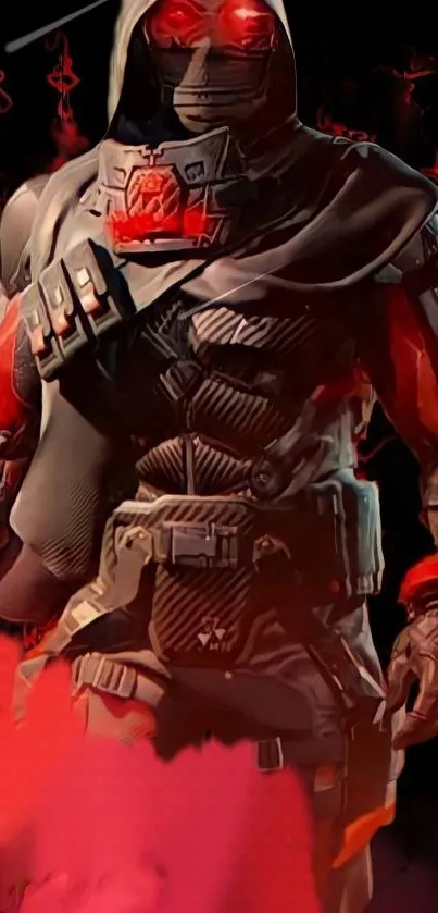 Futuristic warrior with red and black theme.