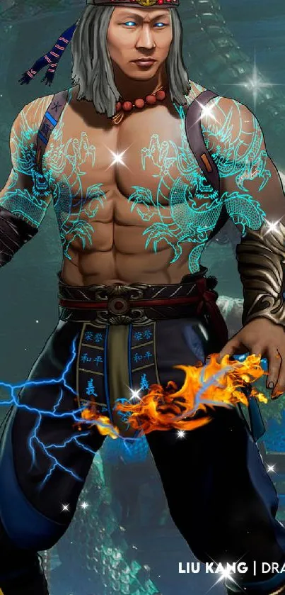 Futuristic warrior with tattoos in vibrant mobile wallpaper.