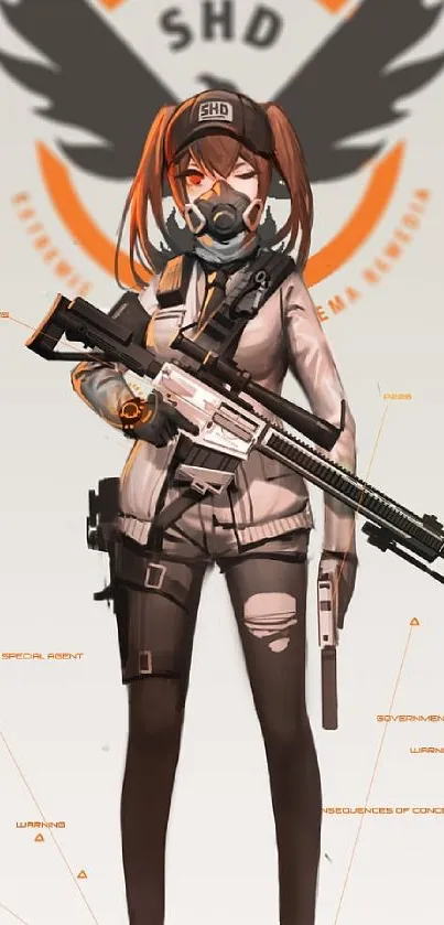 Futuristic anime warrior in tactical gear on a gray background.