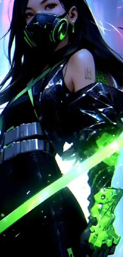 Futuristic anime warrior with neon sword.
