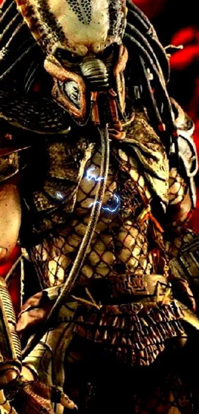 Futuristic warrior with detailed armor in a vivid and dynamic phone wallpaper.