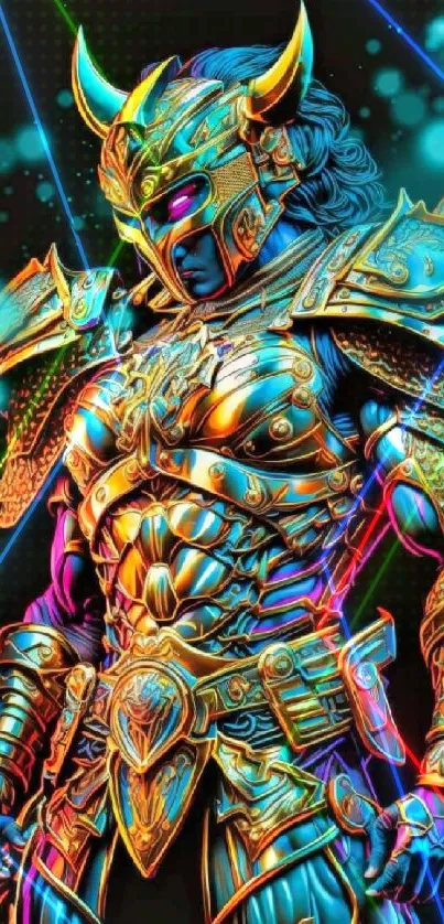 Futuristic warrior in shining neon armor.