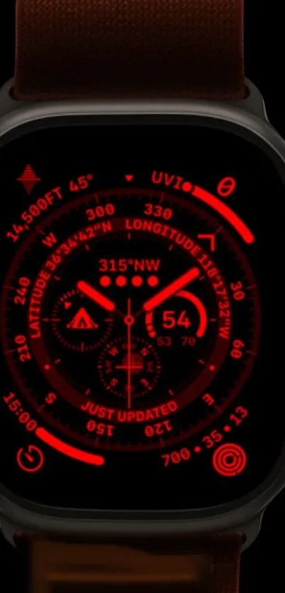 Futuristic red digital watch face wallpaper for mobile devices.