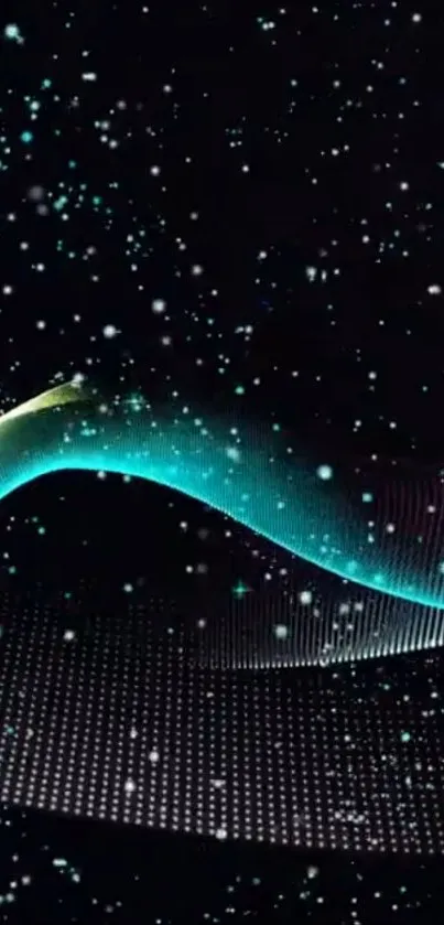 Futuristic wave digital art with glowing particles and abstract design.