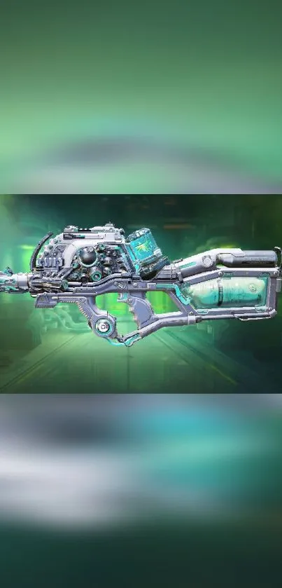 Futuristic weapon design with vibrant green hues for mobile wallpaper.