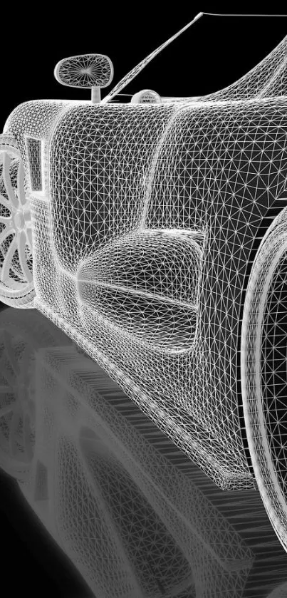 Wireframe car art on black background.