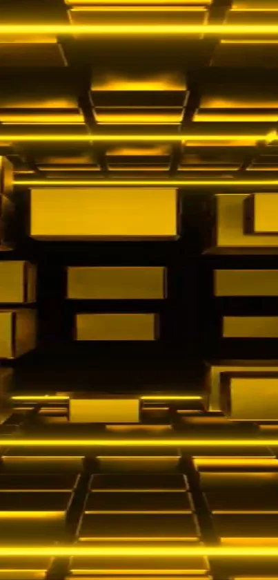 Futuristic wallpaper with glowing yellow blocks on a dark background.