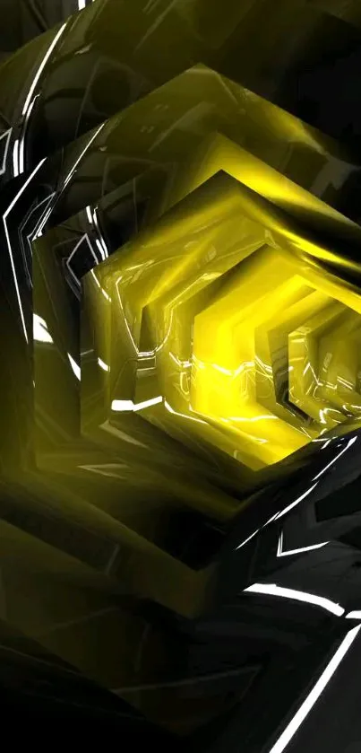 Futuristic mobile wallpaper with glowing yellow hexagonal design.