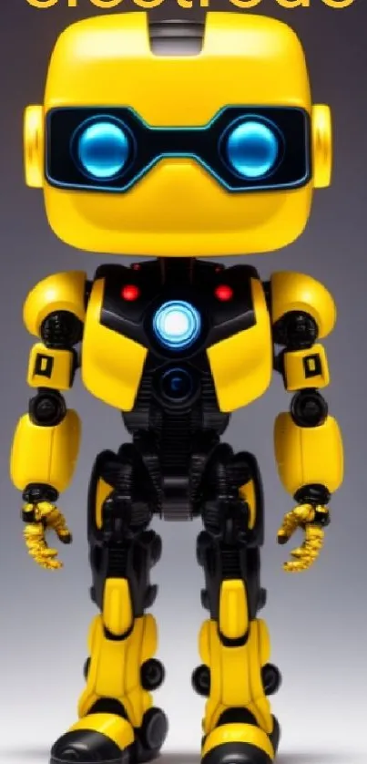 Futuristic yellow robot with blue highlights on mobile wallpaper.