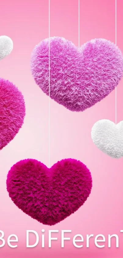 Pink fuzzy heart wallpaper with motivational text.