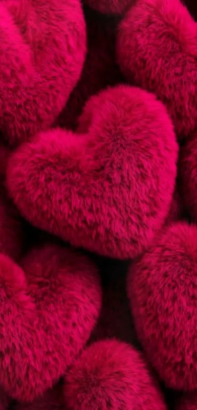 Red fuzzy hearts mobile wallpaper image.
