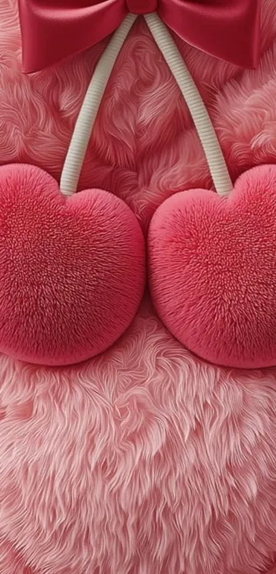 Fuzzy pink heart-themed wallpaper with soft texture.