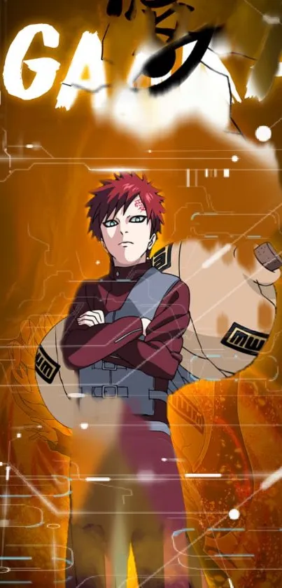 Anime wallpaper featuring Gaara with orange background and dynamic design.