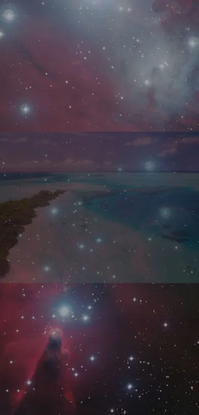 A mesmerizing fusion of galaxy and beach at night.