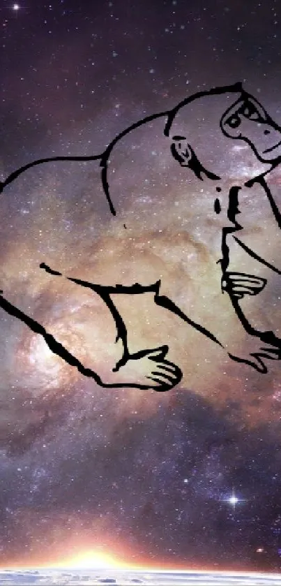 Bear silhouette floats over Earth's galaxy in a stunning mobile wallpaper.