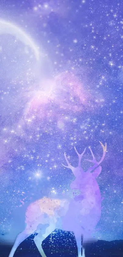 A celestial deer under a starry galaxy, perfect for mobile backgrounds.