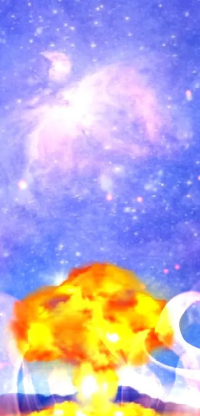 Mobile wallpaper with a galaxy and fiery explosion.