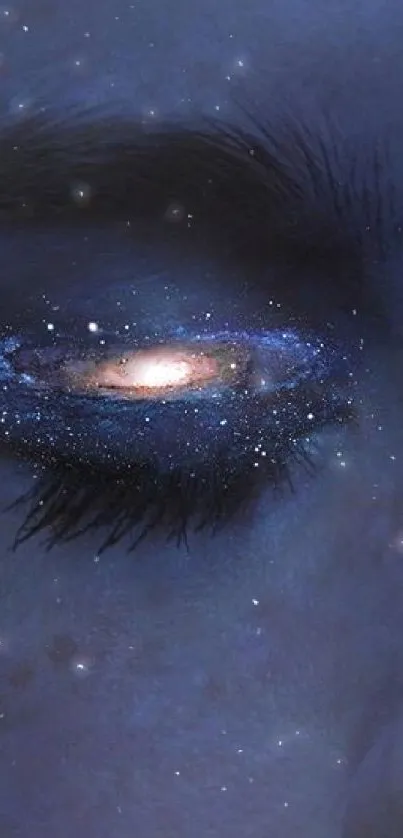 Closed eye with galaxy themed eyelid art.