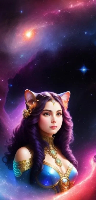 Fantasy princess in galaxy-themed art with vibrant cosmic colors.