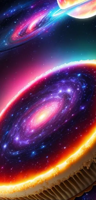 Galaxy pie wallpaper with cosmic background and celestial vibes.