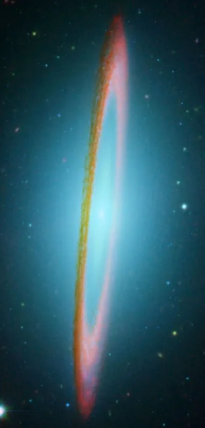 Beautiful image of Sombrero Galaxy with luminous blue and red hues in deep space.