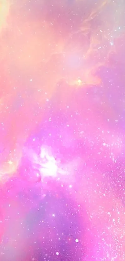 Galactic phone wallpaper with silhouetted hand in a vibrant purple galaxy.