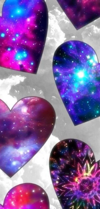 Colorful galaxy hearts mobile wallpaper.