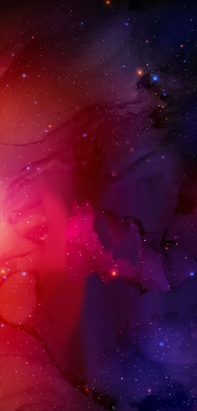 Vibrant galactic nebula with purple and red hues wallpaper.