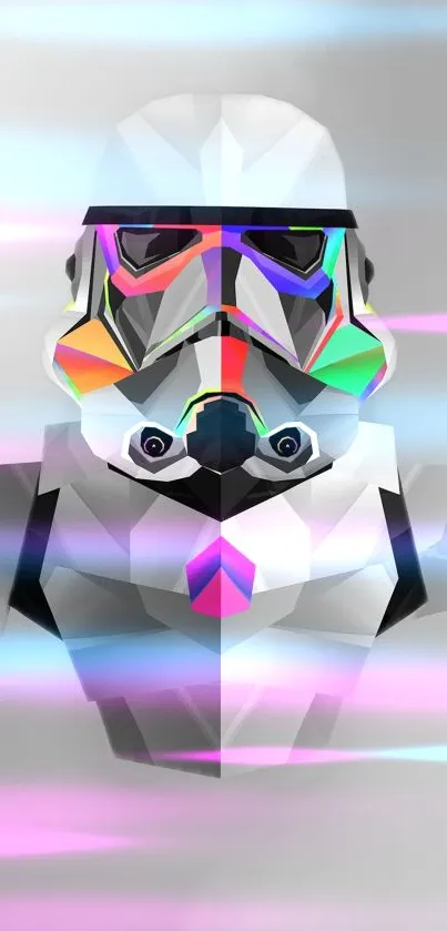 Geometric neon stormtrooper wallpaper with vibrant colors.