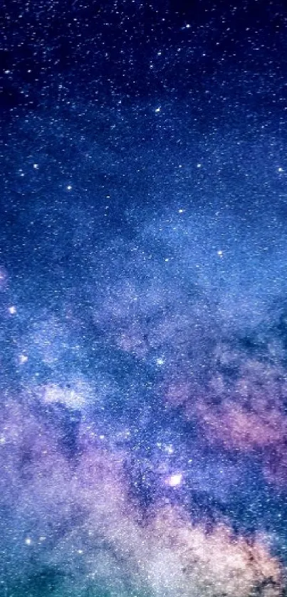 Galactic night sky wallpaper with stars and cosmic hues.