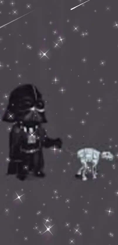 Pixelated galactic figure in starry dark gray background.